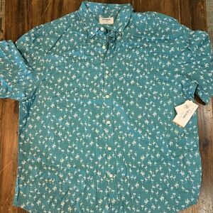 Old Navy Mens Button Up Shirt Size XXL Short Sleeve Turquoise Flamingo Casual